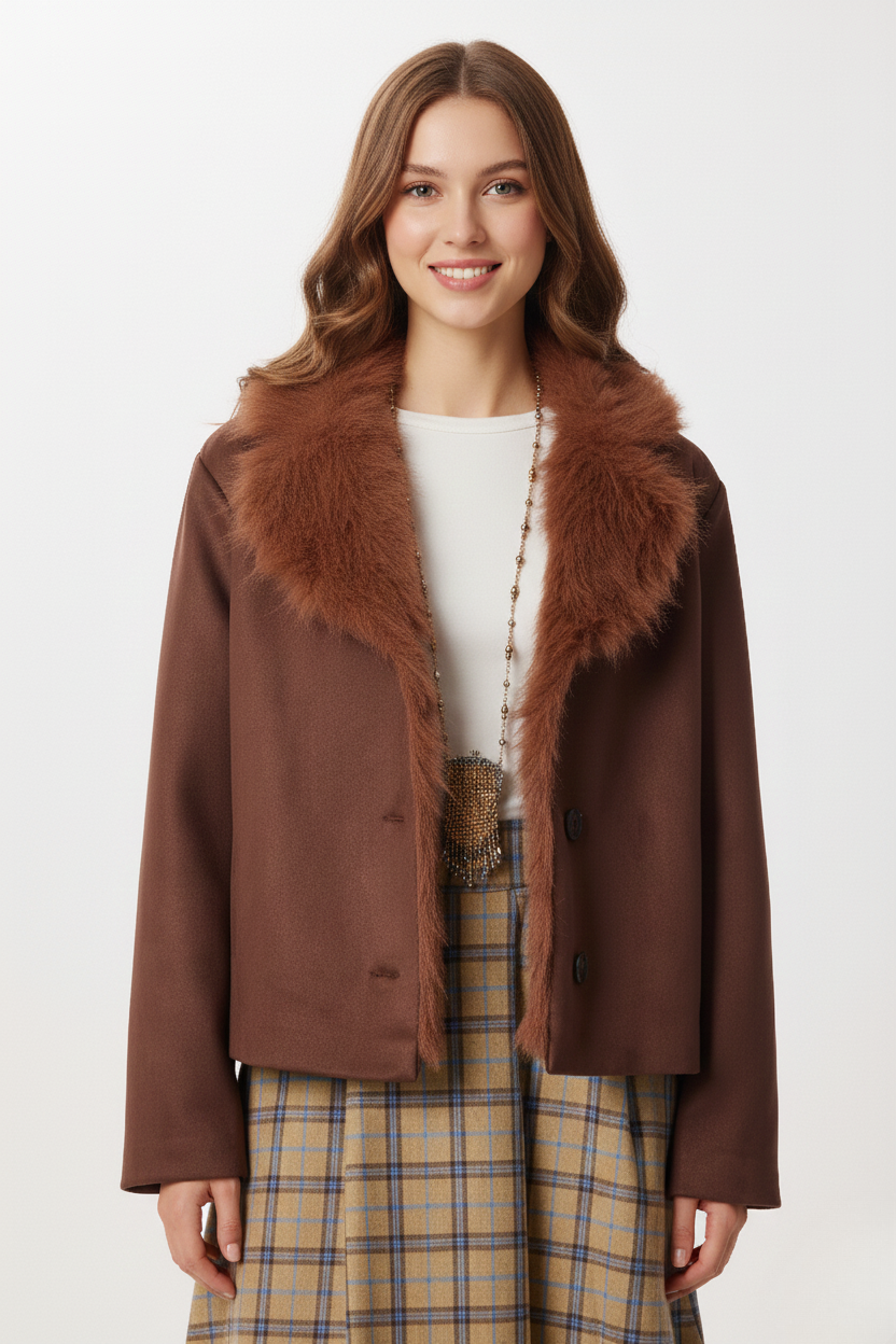 Vesta Kürk Yakalı Süet Ceket