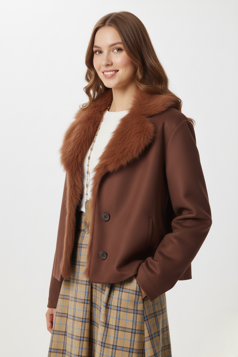 Vesta Kürk Yakalı Süet Ceket